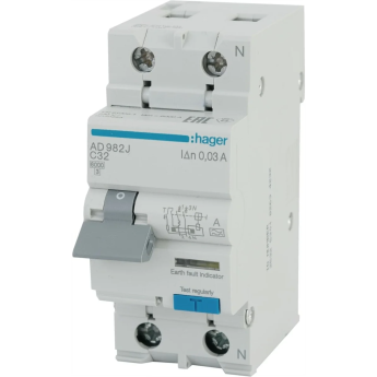 Дифференциальный автомат HAGER 1P+N 6kA С-32A I∆n=30мА, Тип А, винтовые клеммы, ширина 2М